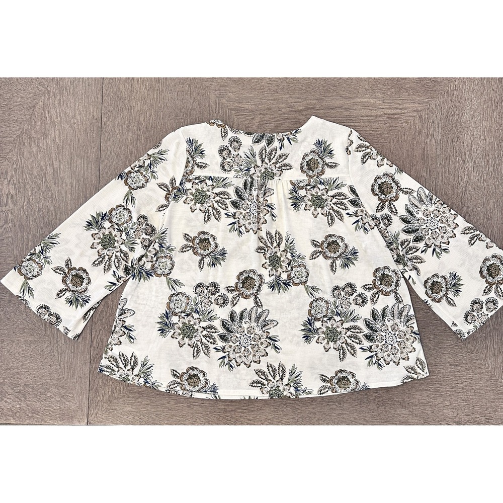 New Directions XL Floral V-Neck Pintuck Blouse Boho Cottagecore Stretch Top - Picture 6 of 10